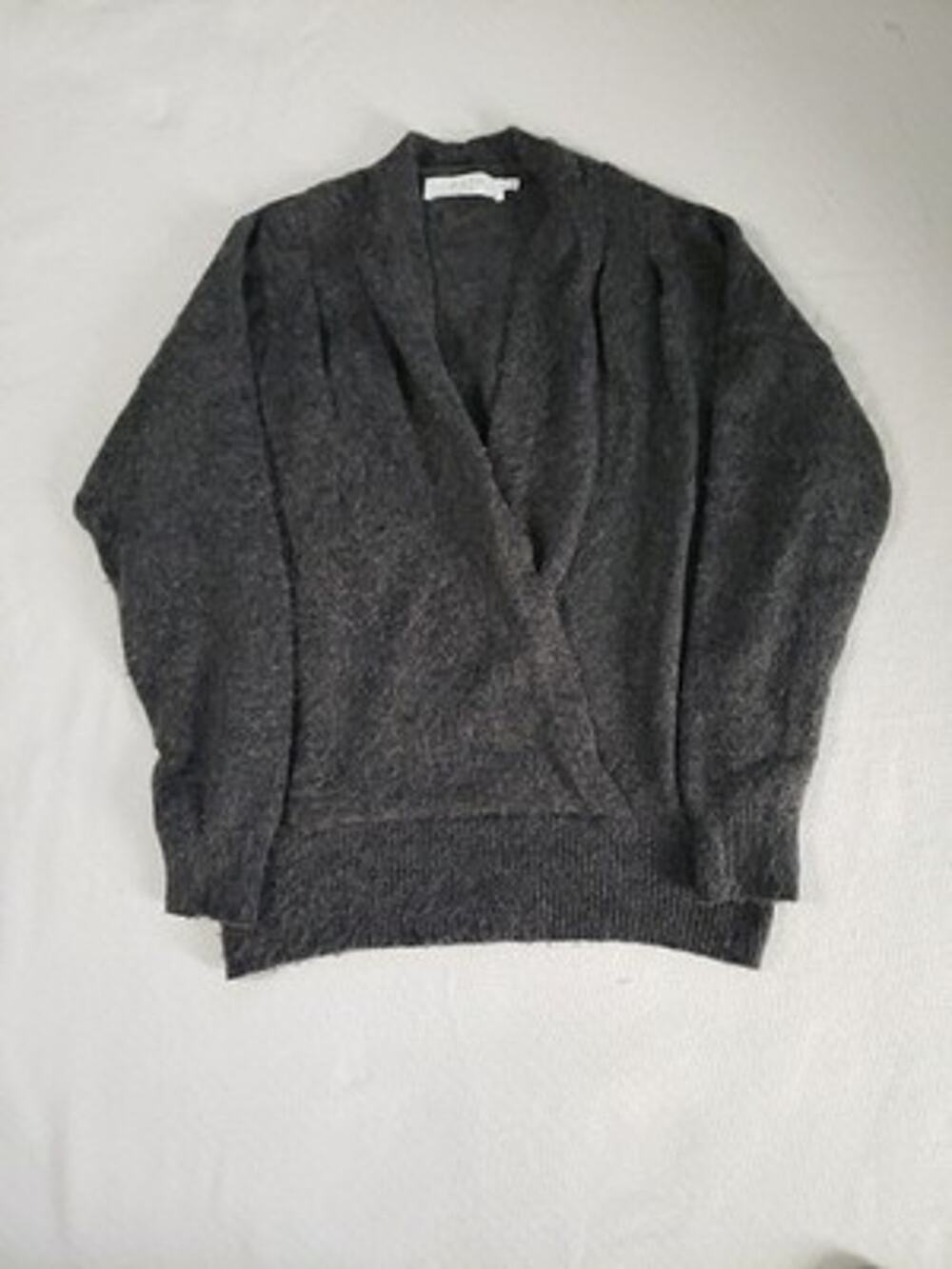 ASTR The Label Sweater Pleated Wrap Crossover Front Charcoal Wool Blend Size M